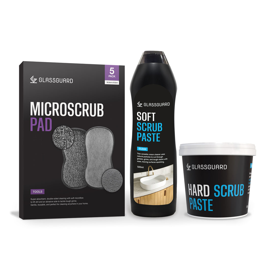 GLASSGUARD Hard Scrub, Soft Scrub and MicroScrub Pad Bundle