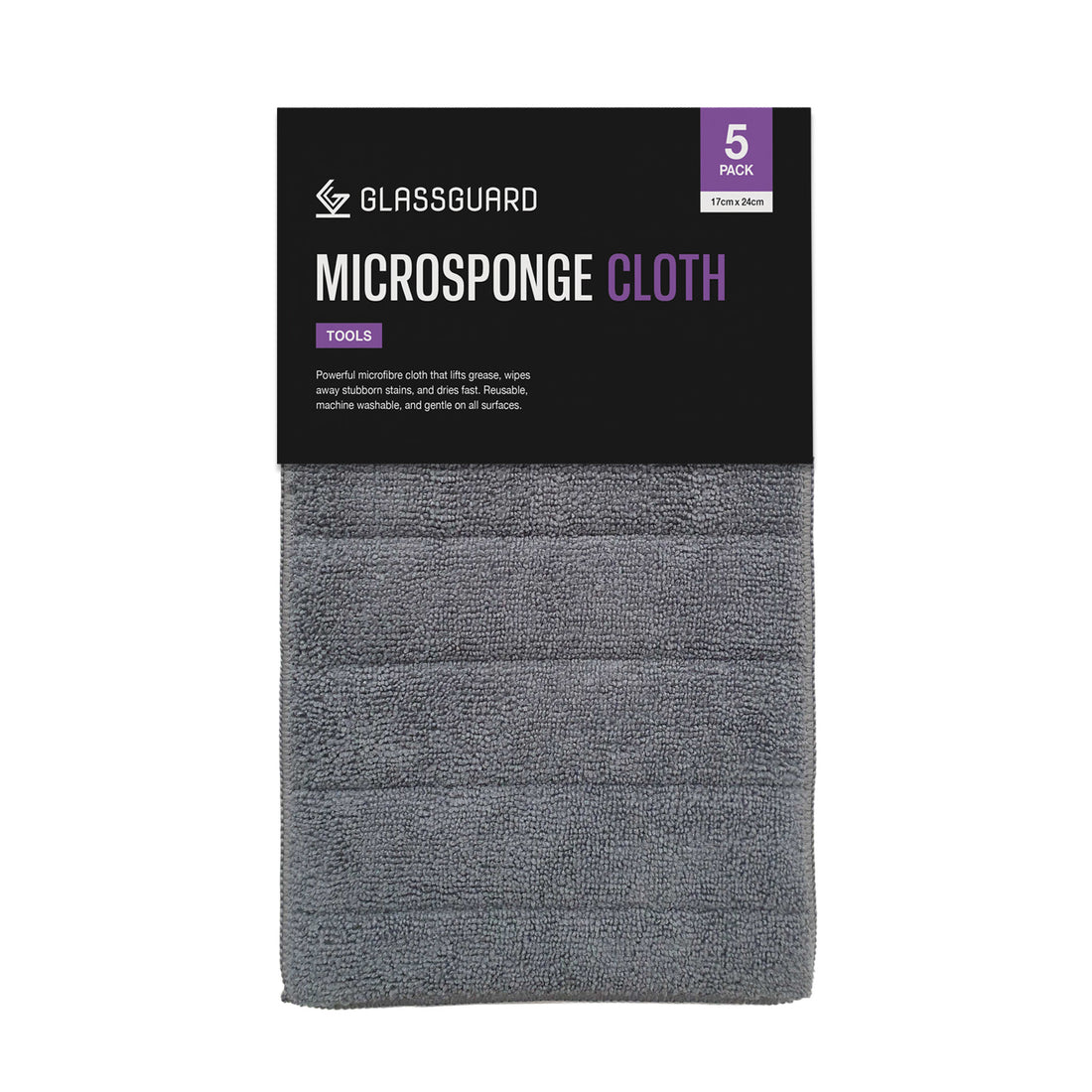 GLASSGUARD MicroSponge Cloth 5 Pack, absorbent microfibre cleaning cloths