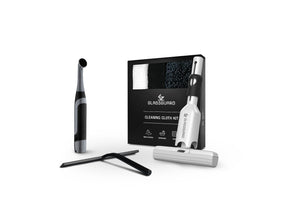 GLASSGUARD Basic Accessory Bundle, including the Electric Grout Scrubber with 5 interchangeable brushes, a compact Mini Mop, a sleek Squeegee, and the Cleaning Cloth Kit with multi-surface, bathroom, and glass cloths for efficient cleaning.