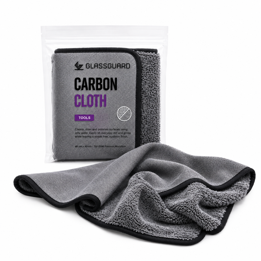 GLASSGUARD Carbon Cloth, 700 GSM microfibre cloth for streak free cleaning with water