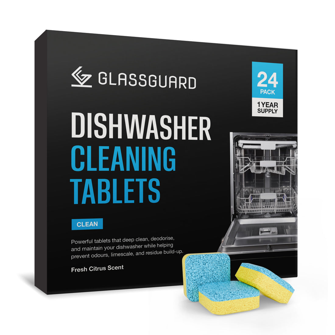 GLASSGUARD Dishwasher Cleaning Tablets for removing grease, limescale and odours