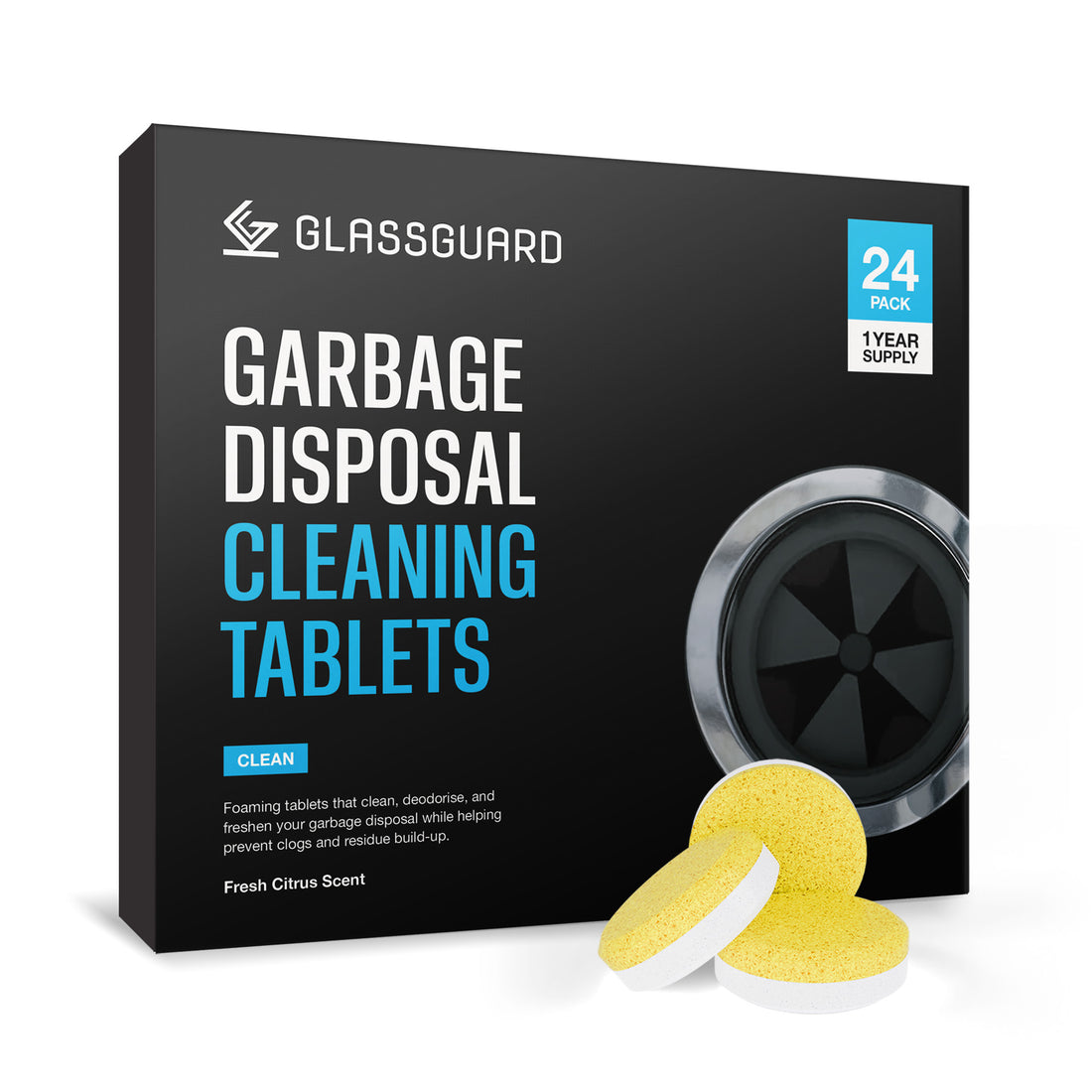 GLASSGUARD Garbage Disposal Cleaning Tablets with citrus scent
