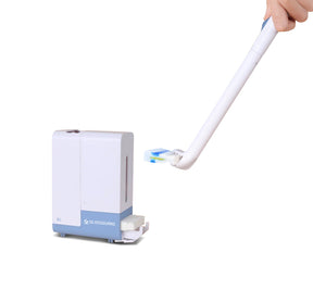 GLASSGUARD Disposable Toilet Brush in Use - Featuring the flushable, single-use brush head that dissolves in water, releasing antibacterial detergent to clean and deodorise the toilet.