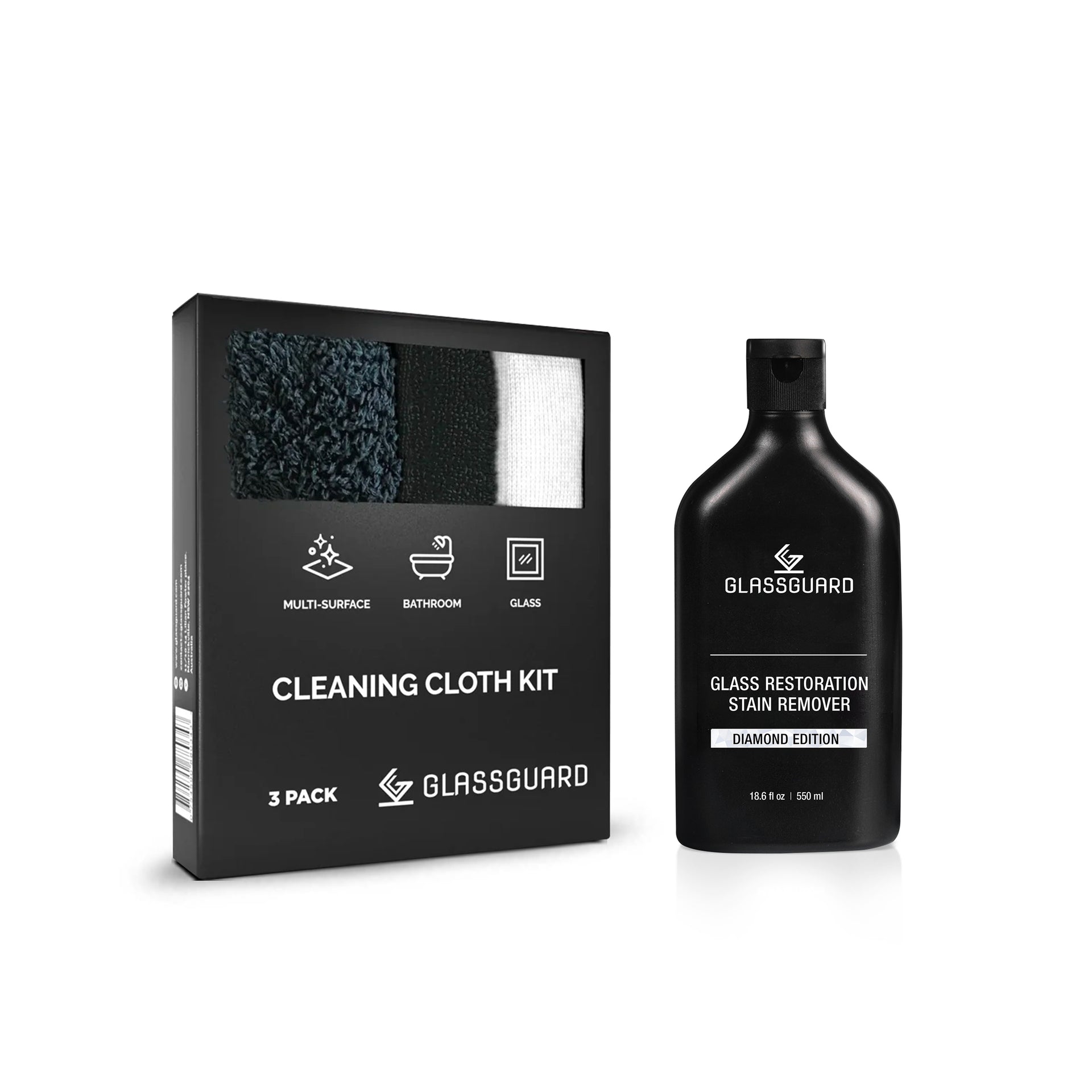 GLASSGUARD® Glass Restoration Stain Remover + Cleaning Cloth Kit