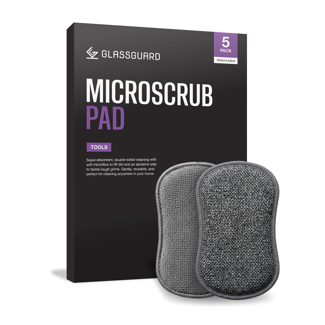 GLASSGUARD MicroScrub Pad 5 Pack, double sided microfibre scrubbing pads