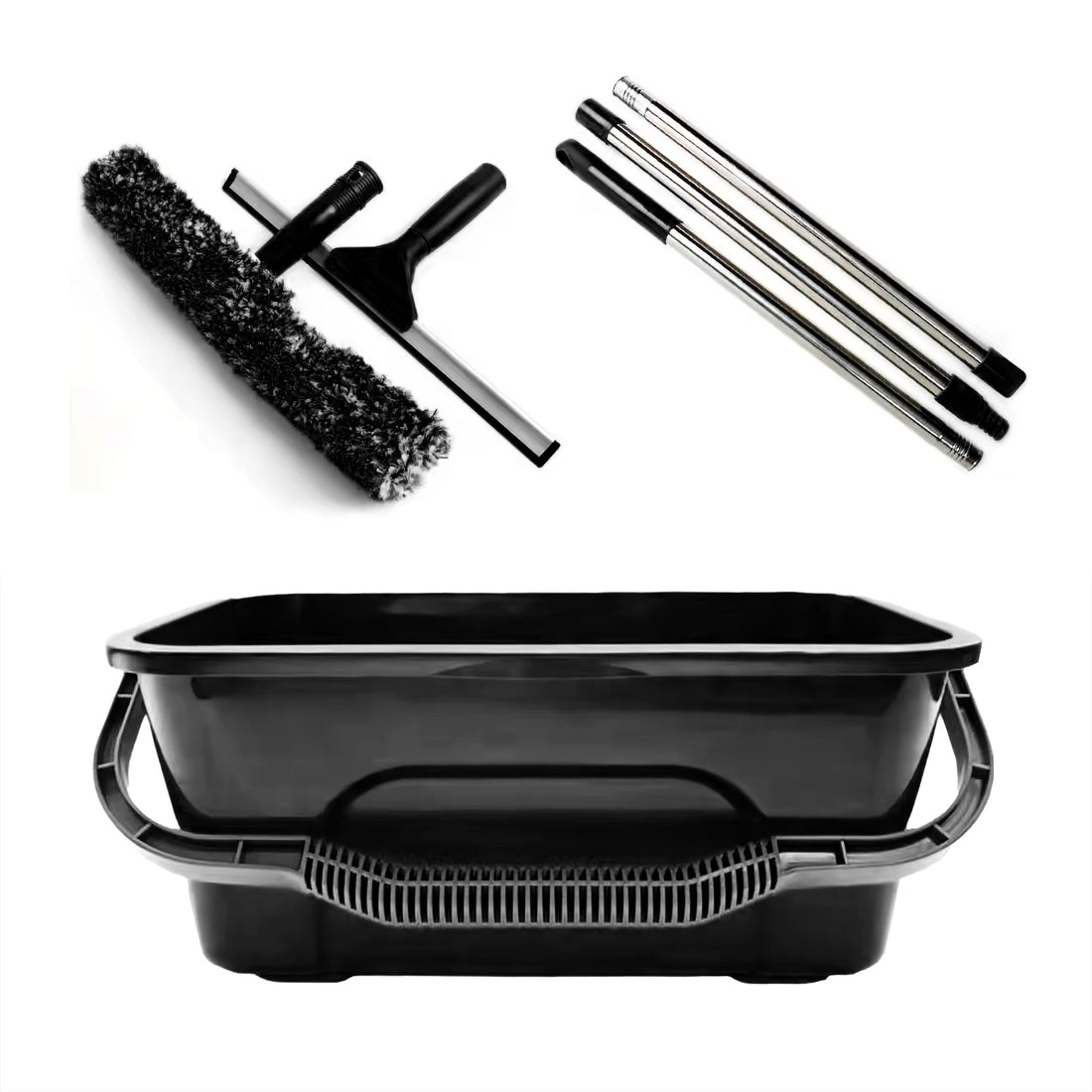 GLASSGUARD Window Cleaning Kit with squeegee, microfibre washer and extendable handle for streak free windows